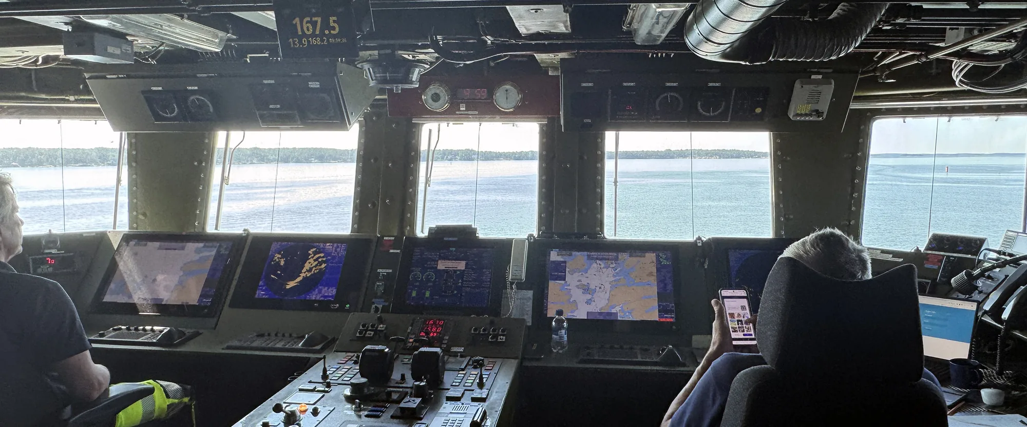 View from the bridge of a working vessel in the Finnish archipelago